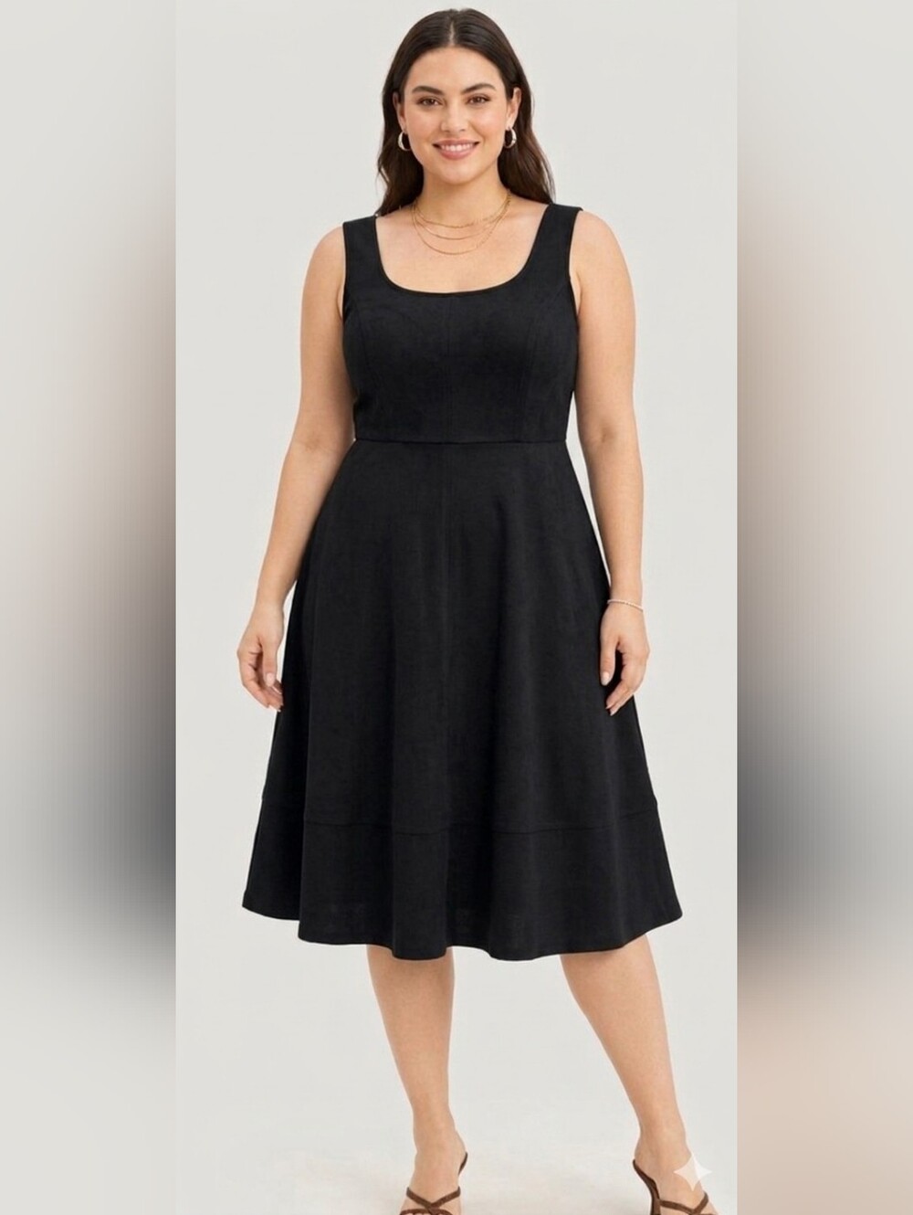 BloomChic Sleeveless Square Neck Dress With Pockets, Black, Size 26/4X